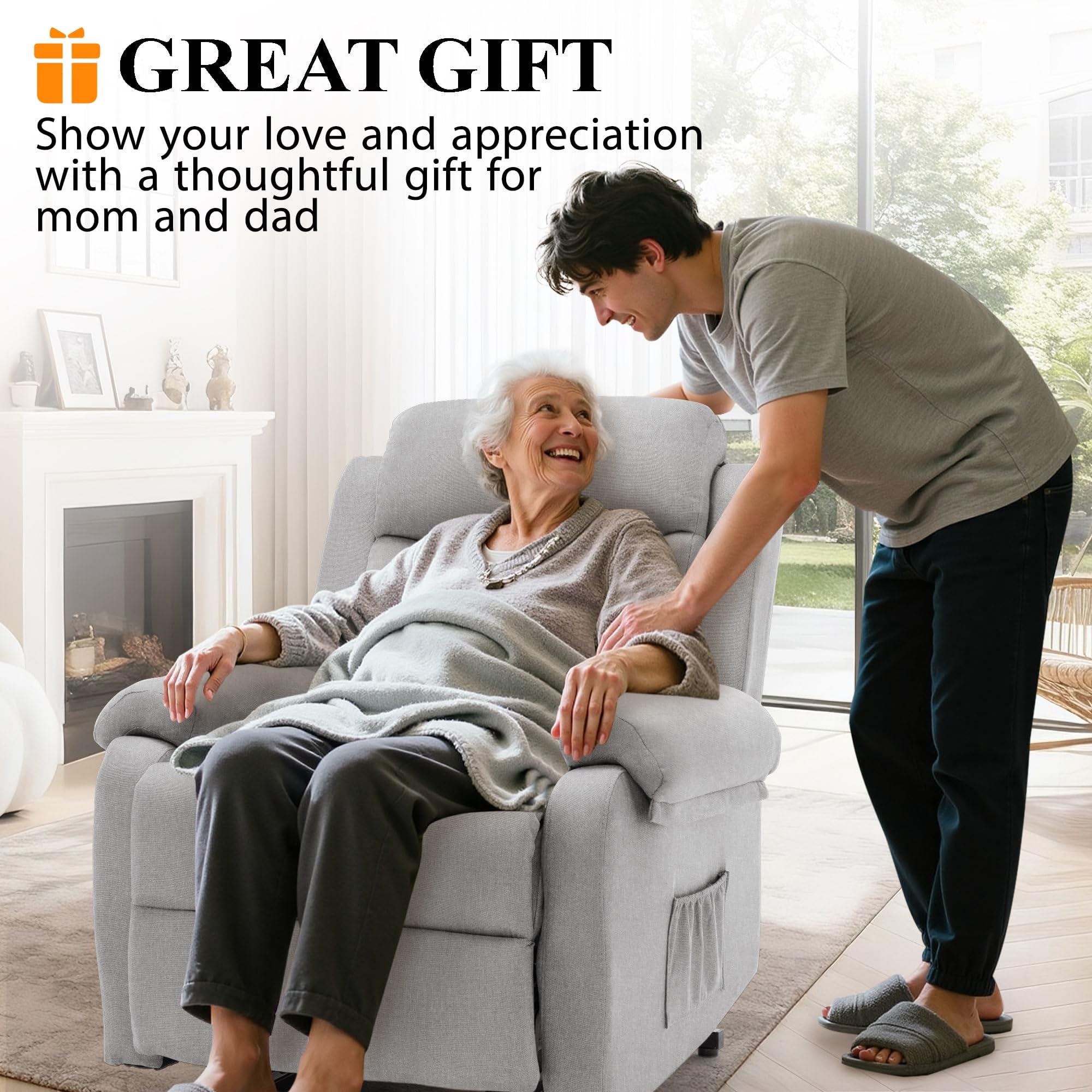 Korser Power Lift Recliner Chair for Elderly, Electric Lift Chair for Adults, Small Recliner with Side Pockets for Living Room Reading Room, Recliner Saves Your Favorite Position, Lightgrey