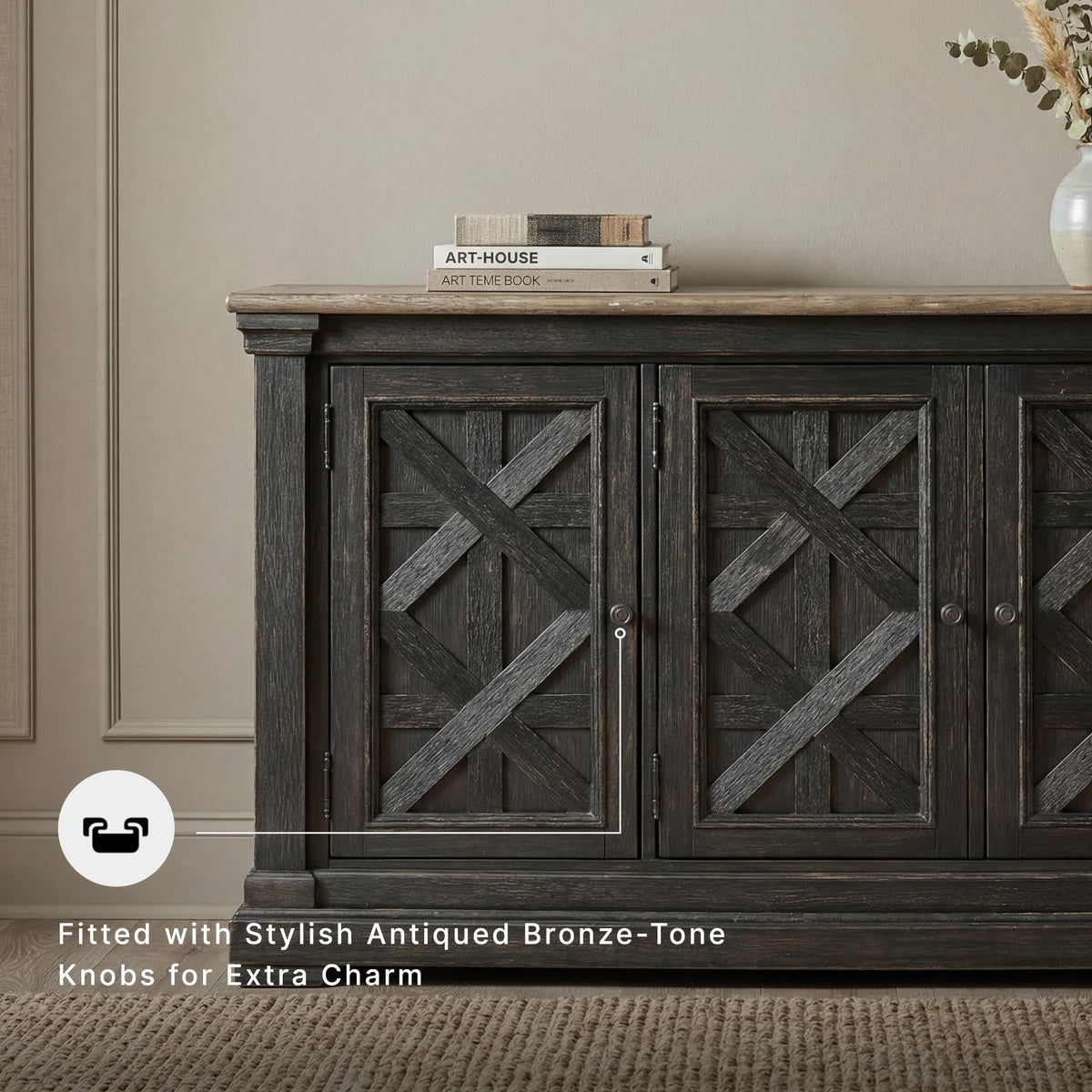 Signature Design by Ashley Farmhouse Sideboard Buffet Cabinet, Black/Gray