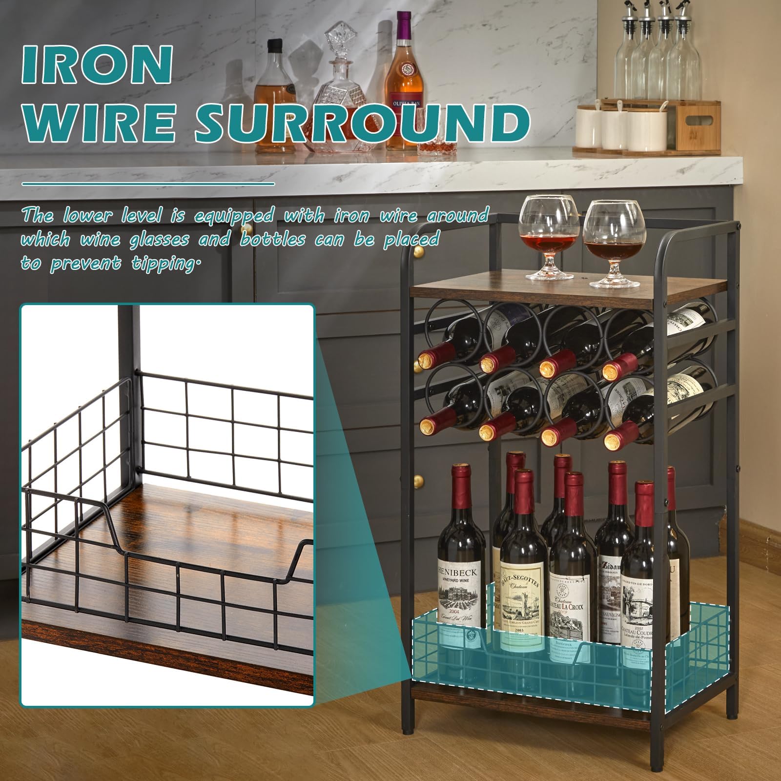 3-Tier Wine Rack Floor Cabinet