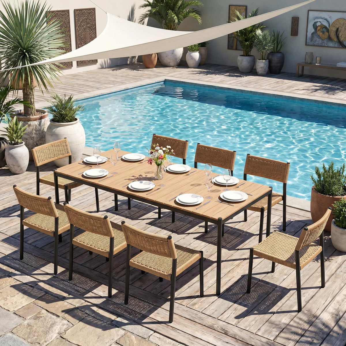 SUNSITT 9 Piece Outdoor Patio Dining Set, No Assembly Required for Chairs