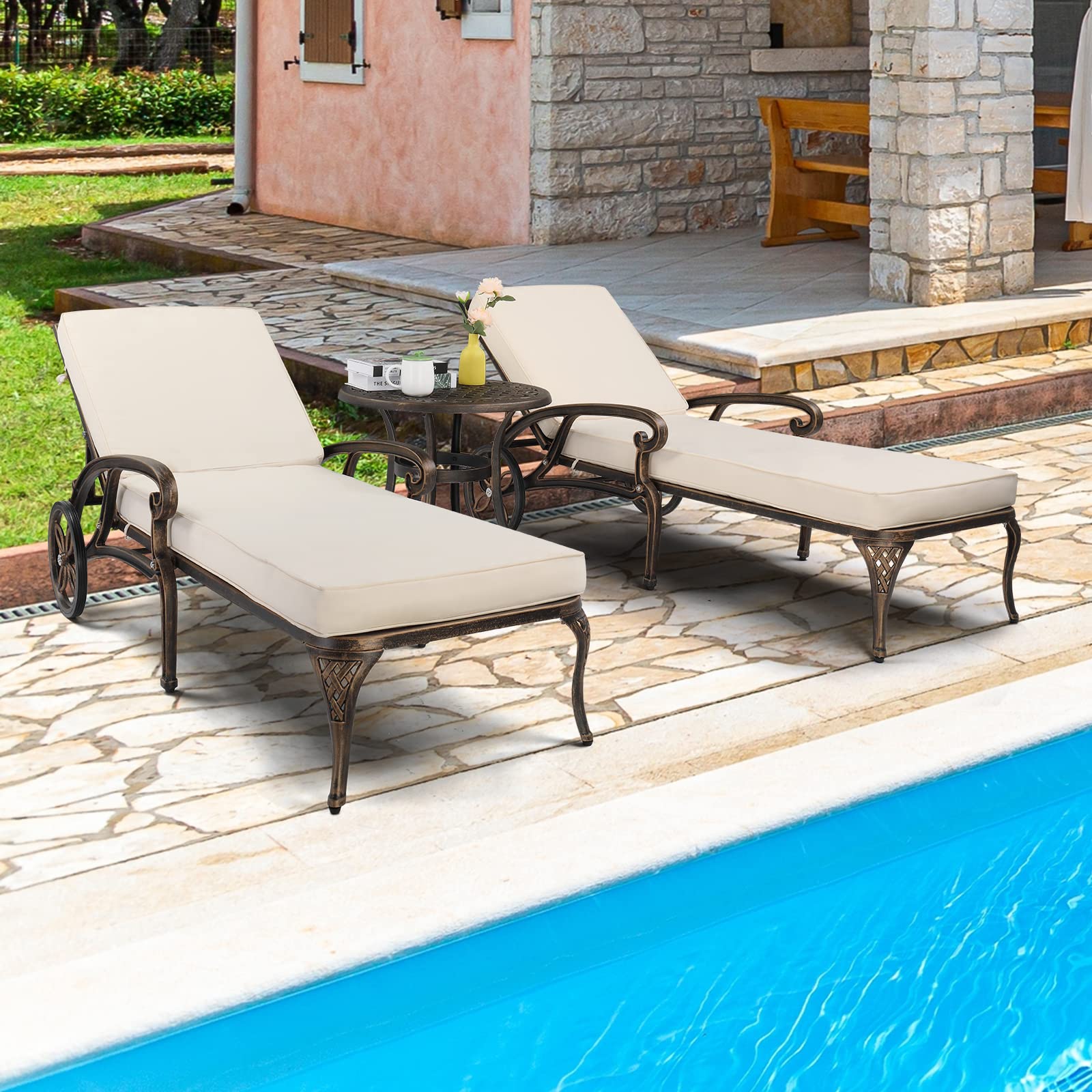 Outdoor Chaise Lounge Chair Set of 2 with Adjustable Backrest