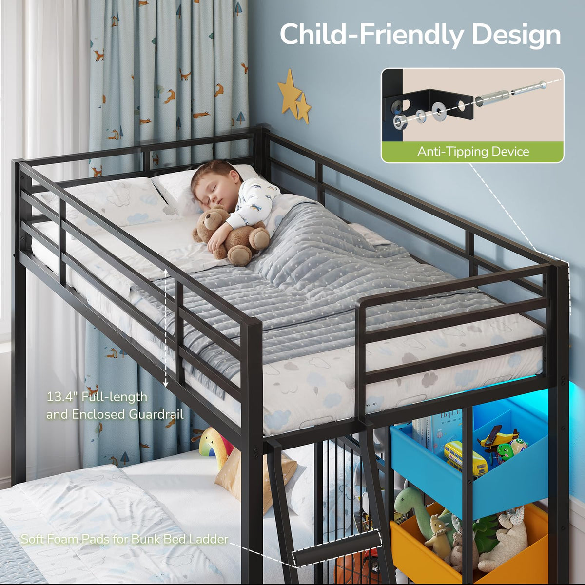 L-Shaped Twin Bunk Bed with Storage