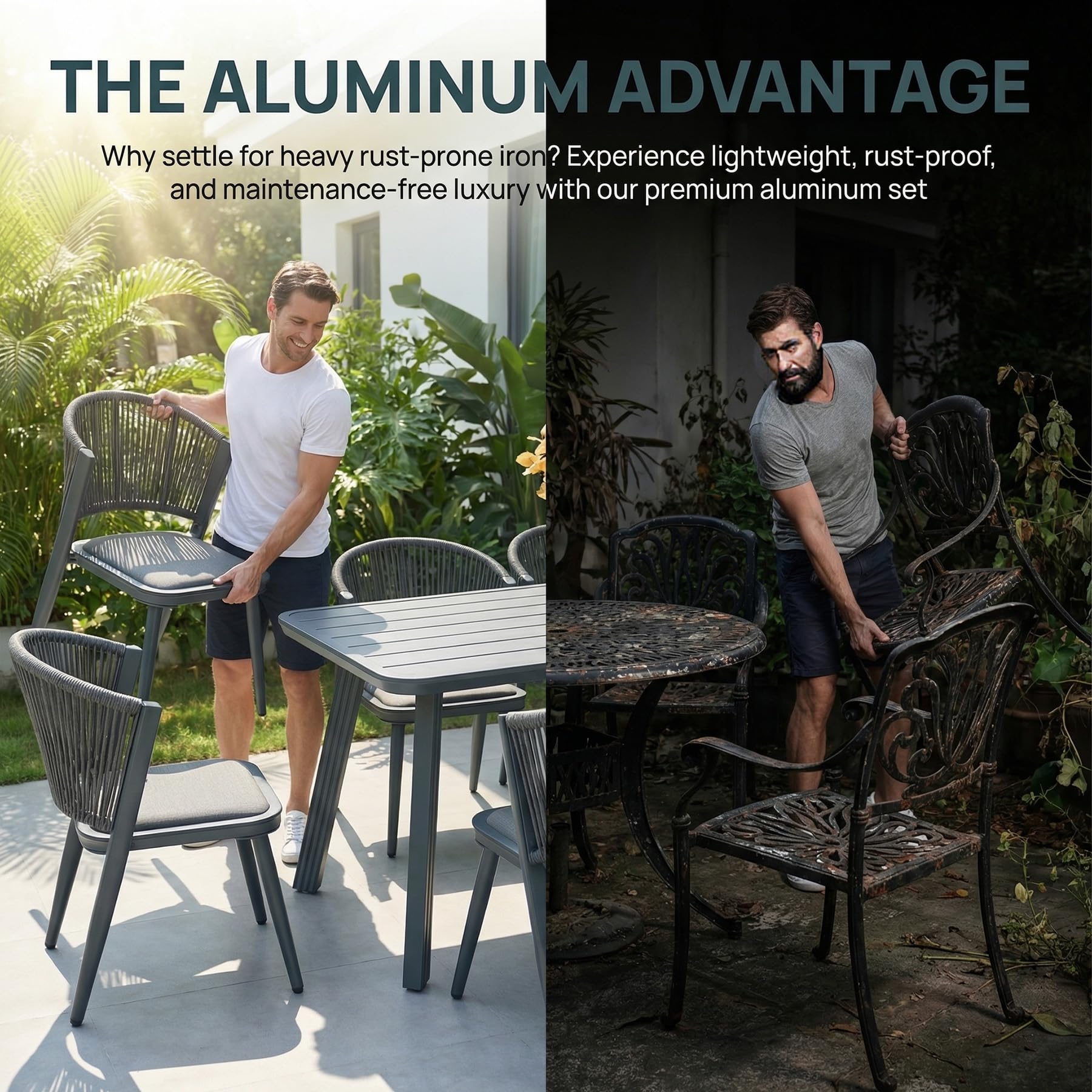 AXMOLM 5 Pieces Patio Dining Set Outdoor Table and Chairs,Woven Rattan Wicker Chair Outdoor Dining Set for 4, All Weather Aluminum Frame Oudoor Funiture Set for Backyard Porch and Deck