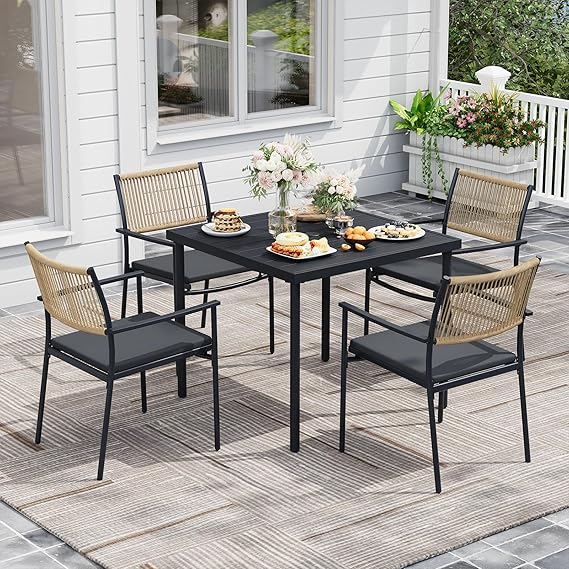 Outdoor Patio Dining Set with Rattan Chairs