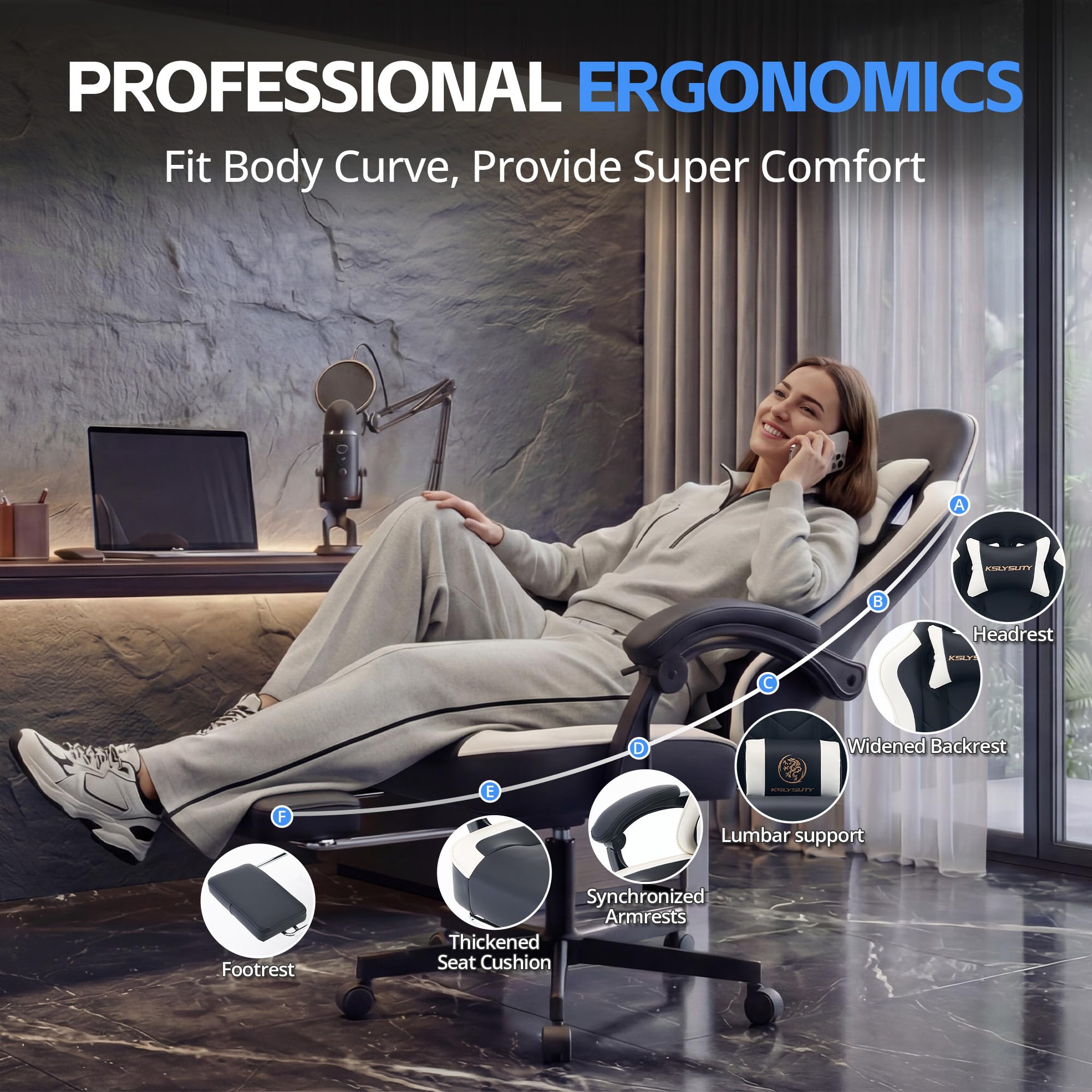 Ergonomic Gaming Chair with Footrest & Lumbar Support