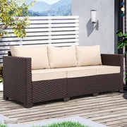 3-Seat Outdoor Wicker Sofa with Deep Seat & Non-Slip Cushions