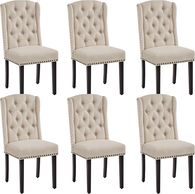 Upholstered Dining Chairs with Nailhead Trims & Button Tufting