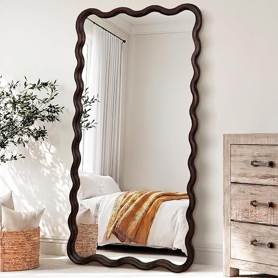 Brown Wavy Wood Full-Length Mirror