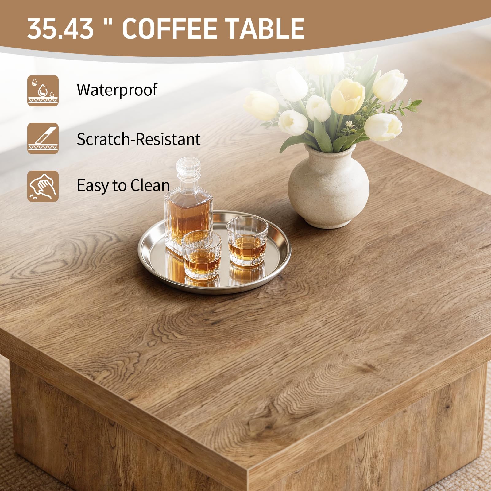 Square Wood Coffee Table 35.4"