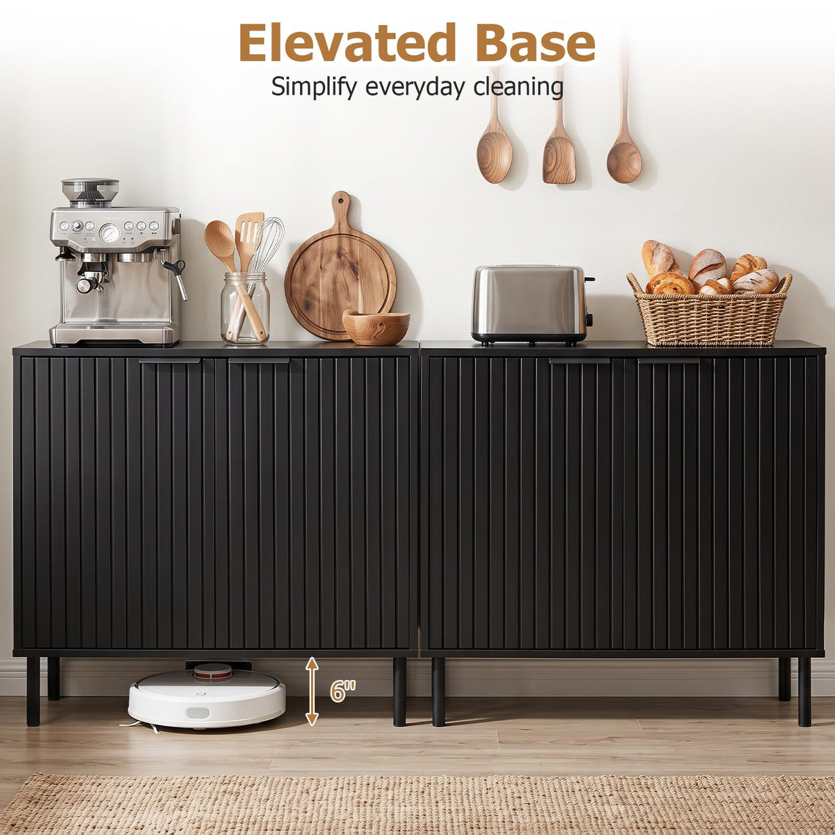 GIANTEX Fluted Buffet Cabinet, 2-Door Sideboard w/Storage (Black)