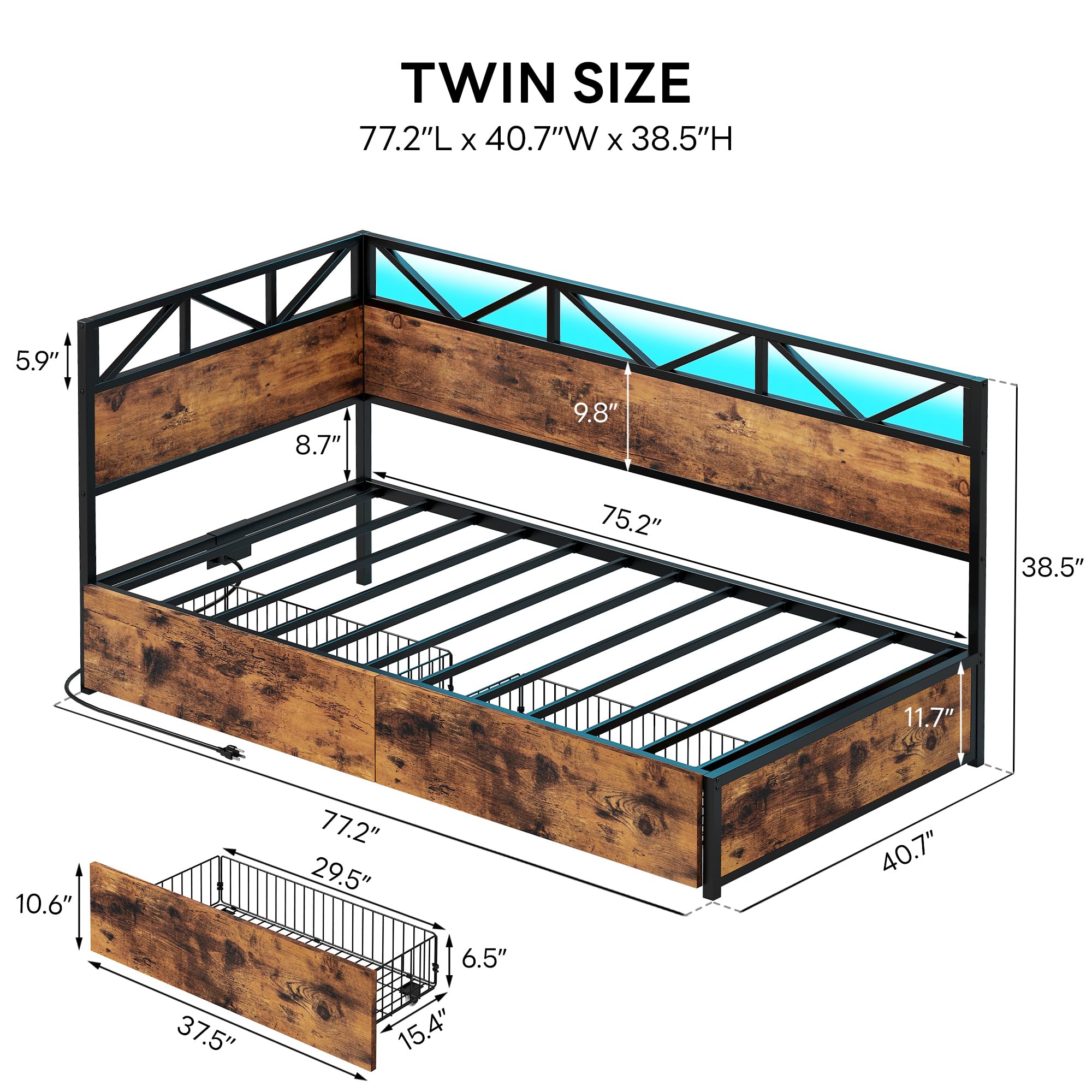 Twin Daybed with Storage & Charging Station