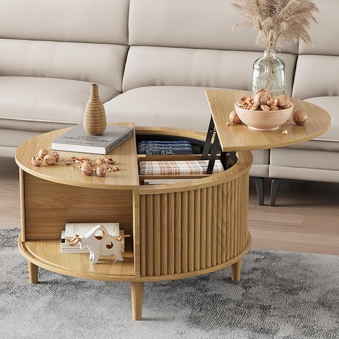 Lift Top Coffee Table with Fluted Storage