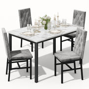 5-Piece Faux Marble Dining Table Set with Button-Tufted Chairs