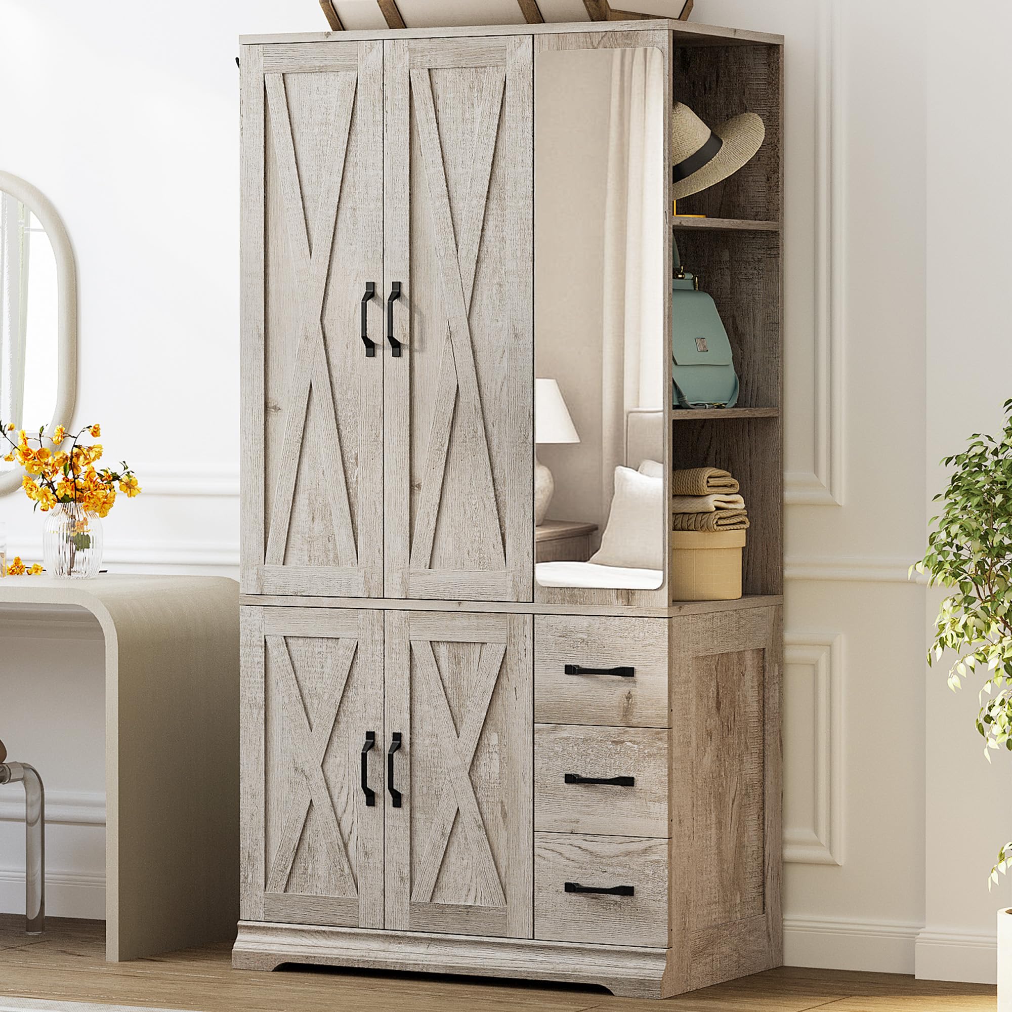 4-Door Wardrobe Closet with Mirror