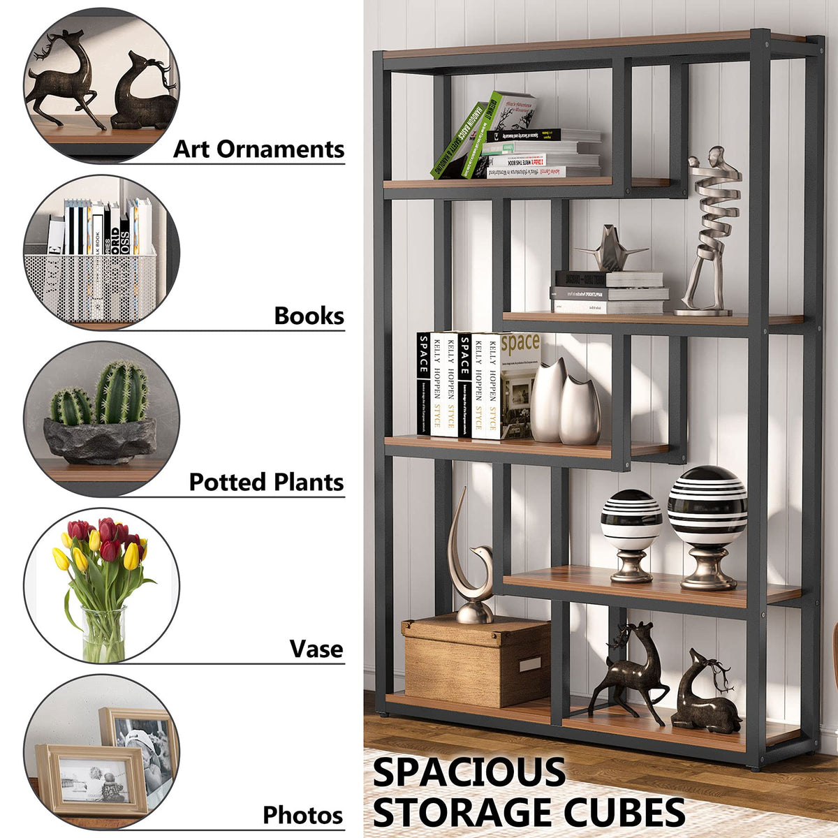 6-Tier Industrial Bookshelf