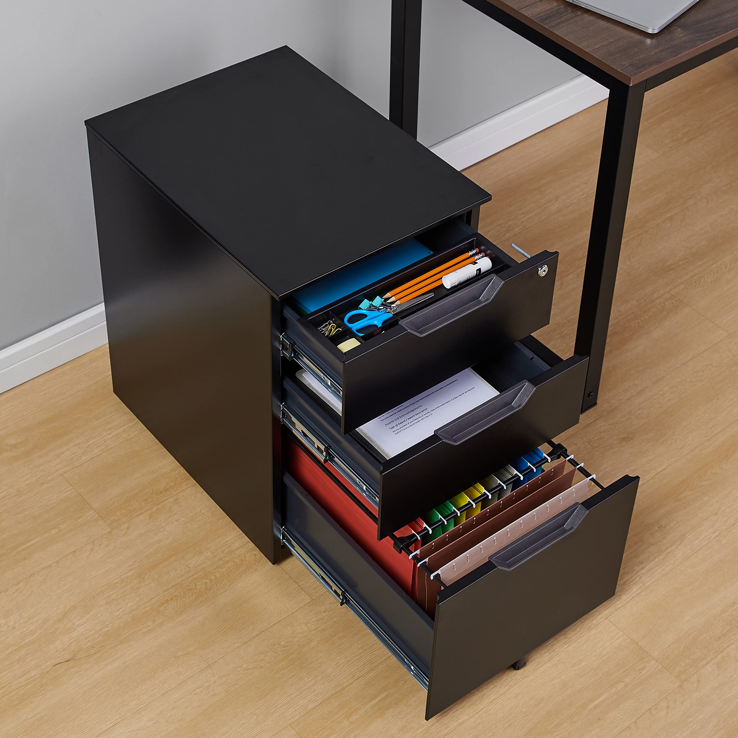 3-Drawer Mobile File Cabinet with Lock