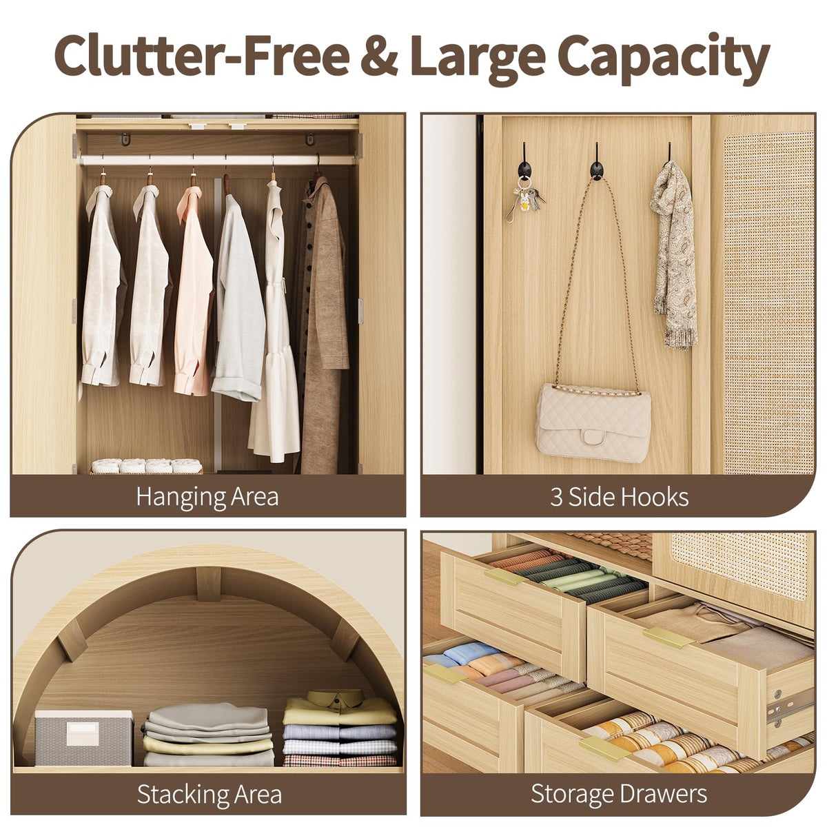 Arched Rattan Wardrobe with Drawers