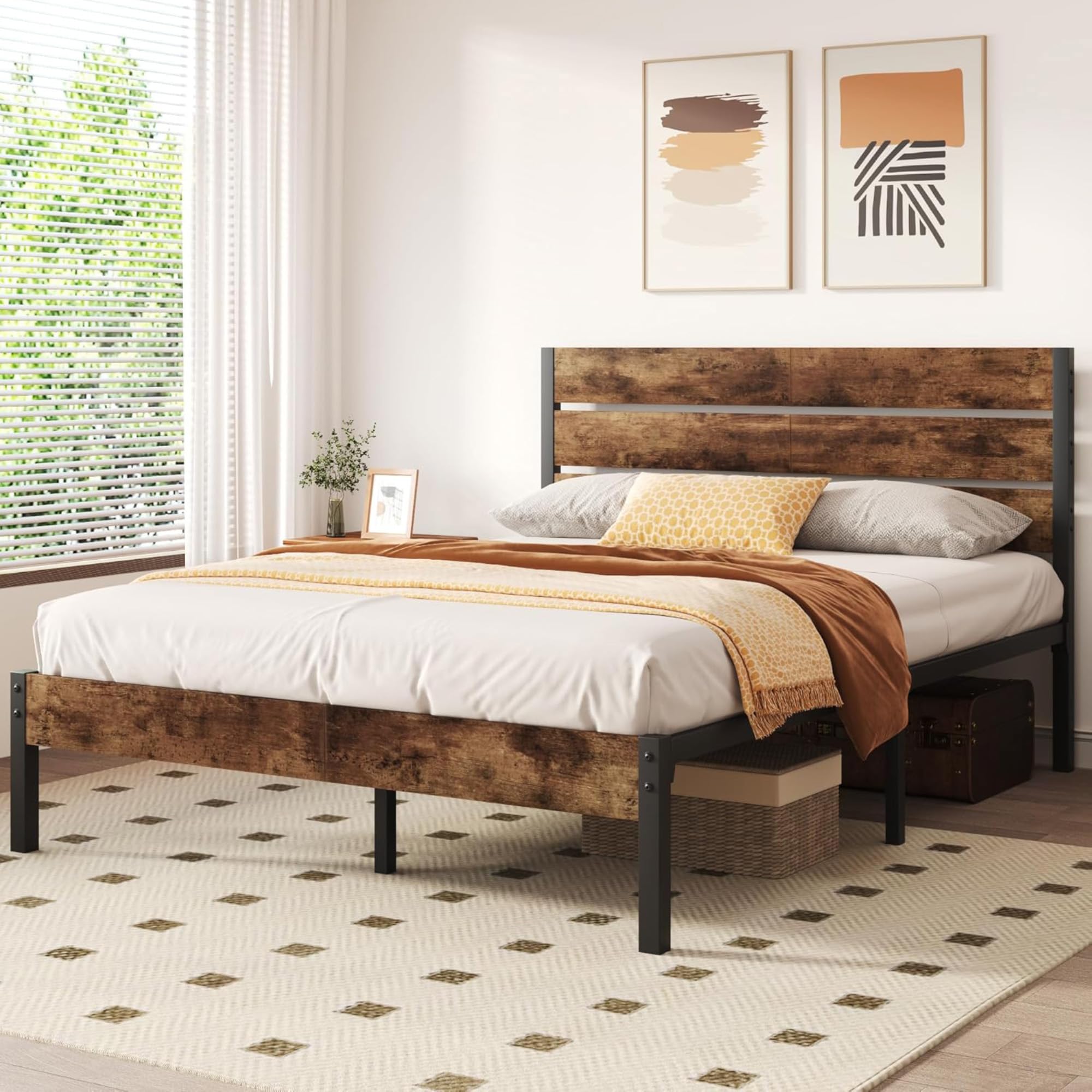 Queen Metal Bed Frame with Headboard & Footboard