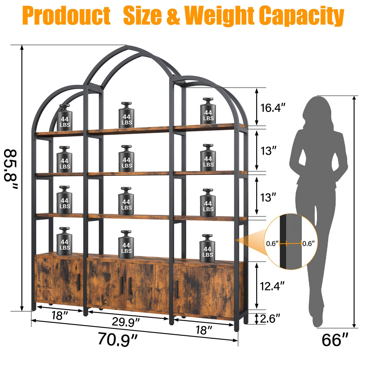 Triple-Wide Arched Bookcase