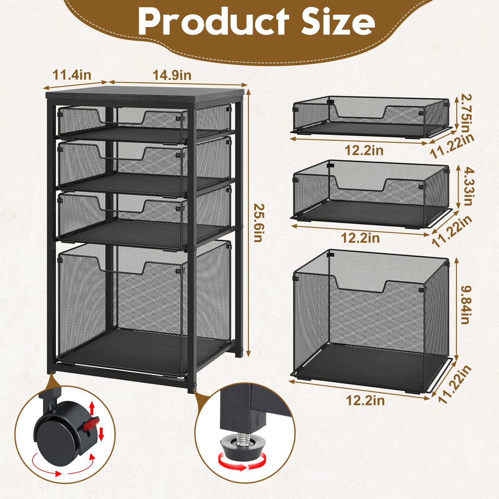 Rolling File Cabinet with 4 Drawers