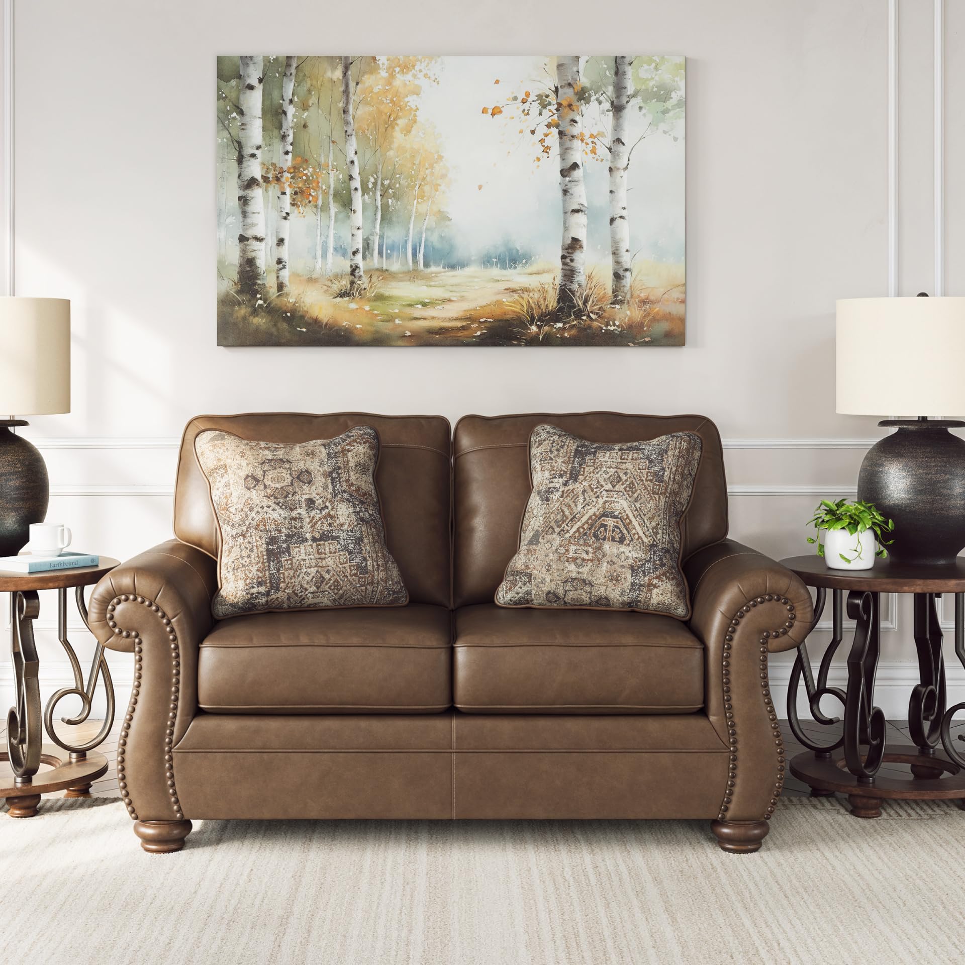 Faux Leather Loveseat with Nailhead Trim