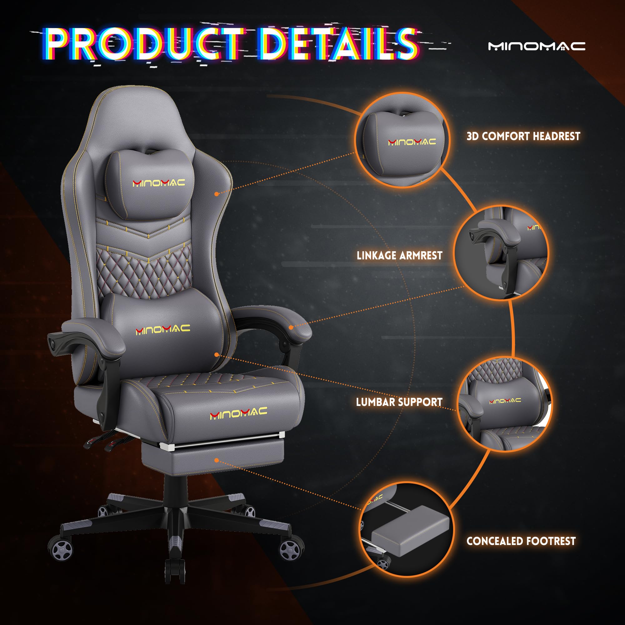 Ergonomic Gaming Chair with Retractable Footrest