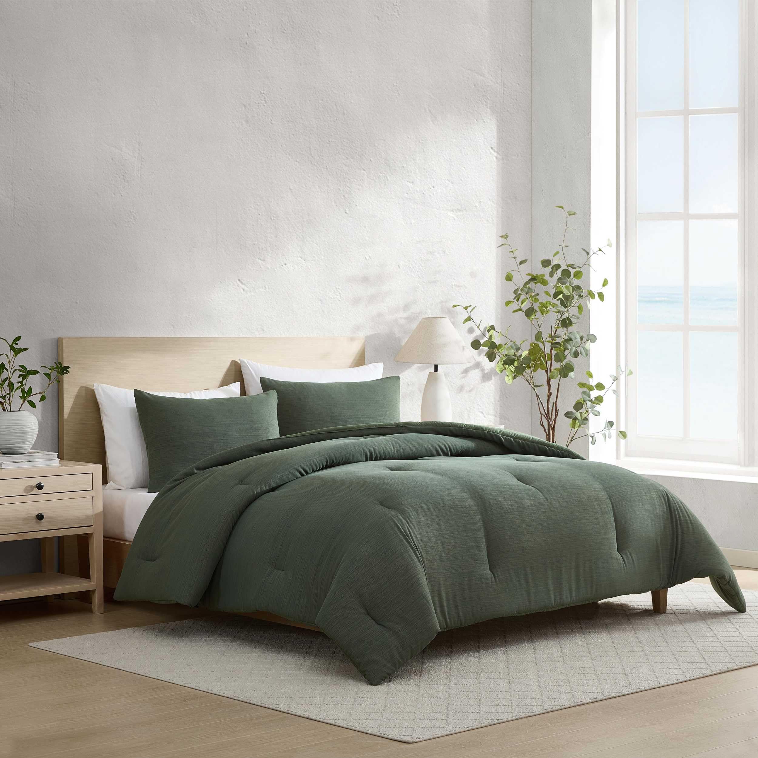Nautica - Queen Comforter Set, Soft & Smooth Reversible Micro Chevron Woven Bedding w/Matching Pillowcases, 3 Piece Bed Sets (Herringbone Chenille Green)
