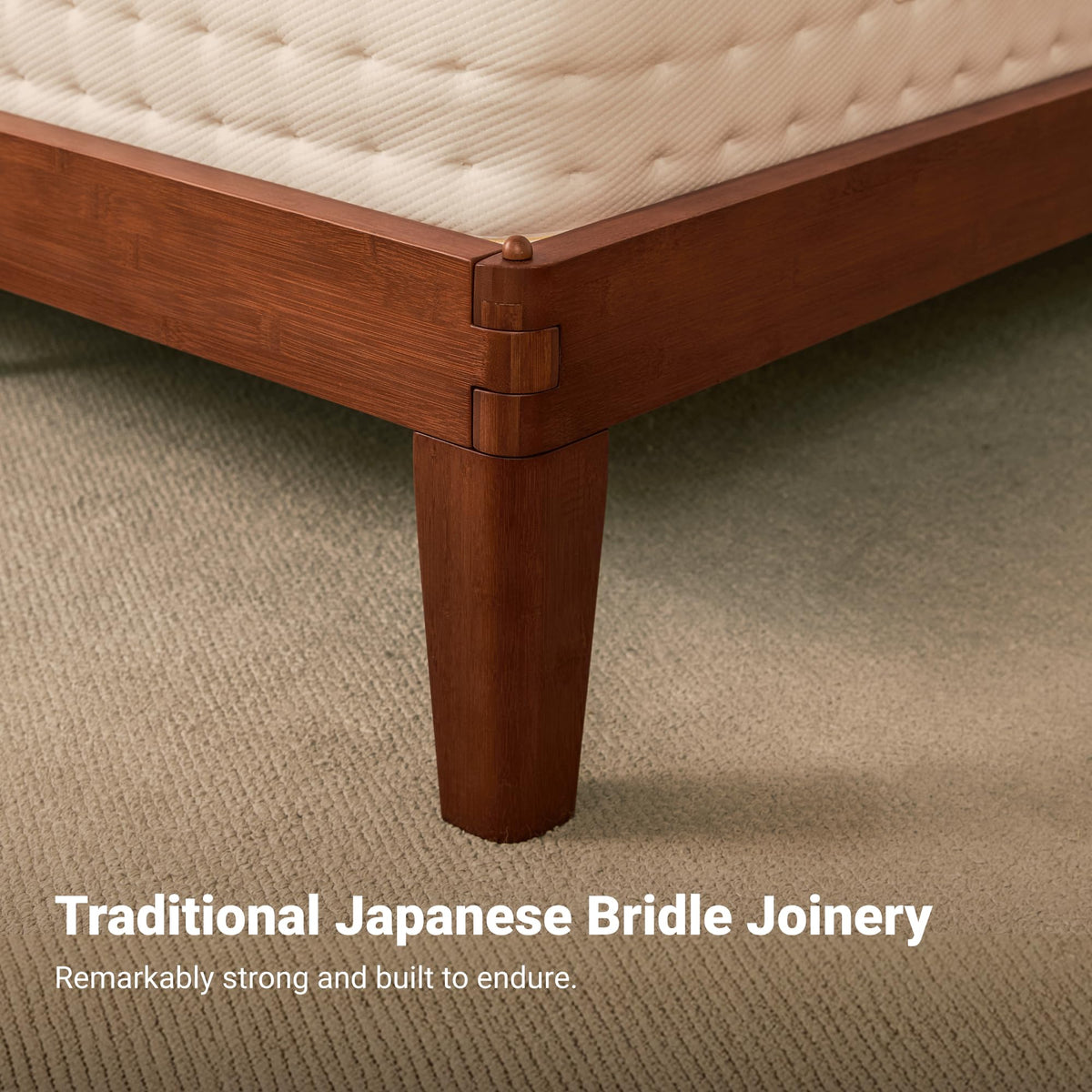 Oltrenest Bamboo Japanese Joinery Bed Frame with Headboard