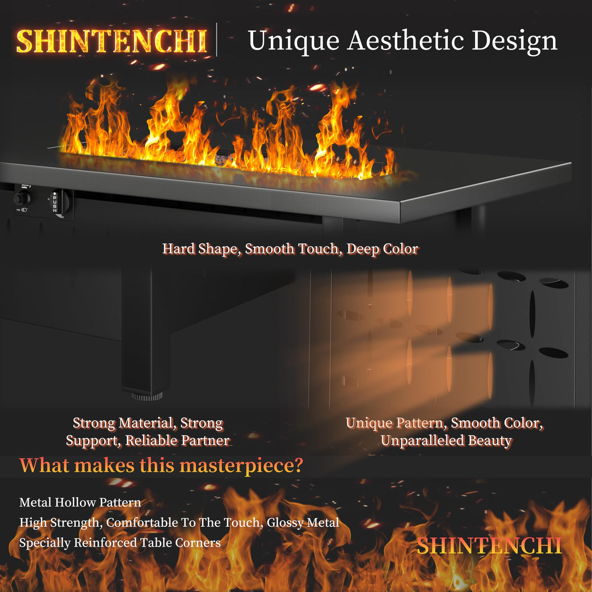 Shintenchi 42" Propane Fire Pit,60,000 BTU Gas Fire Pit Table,Black