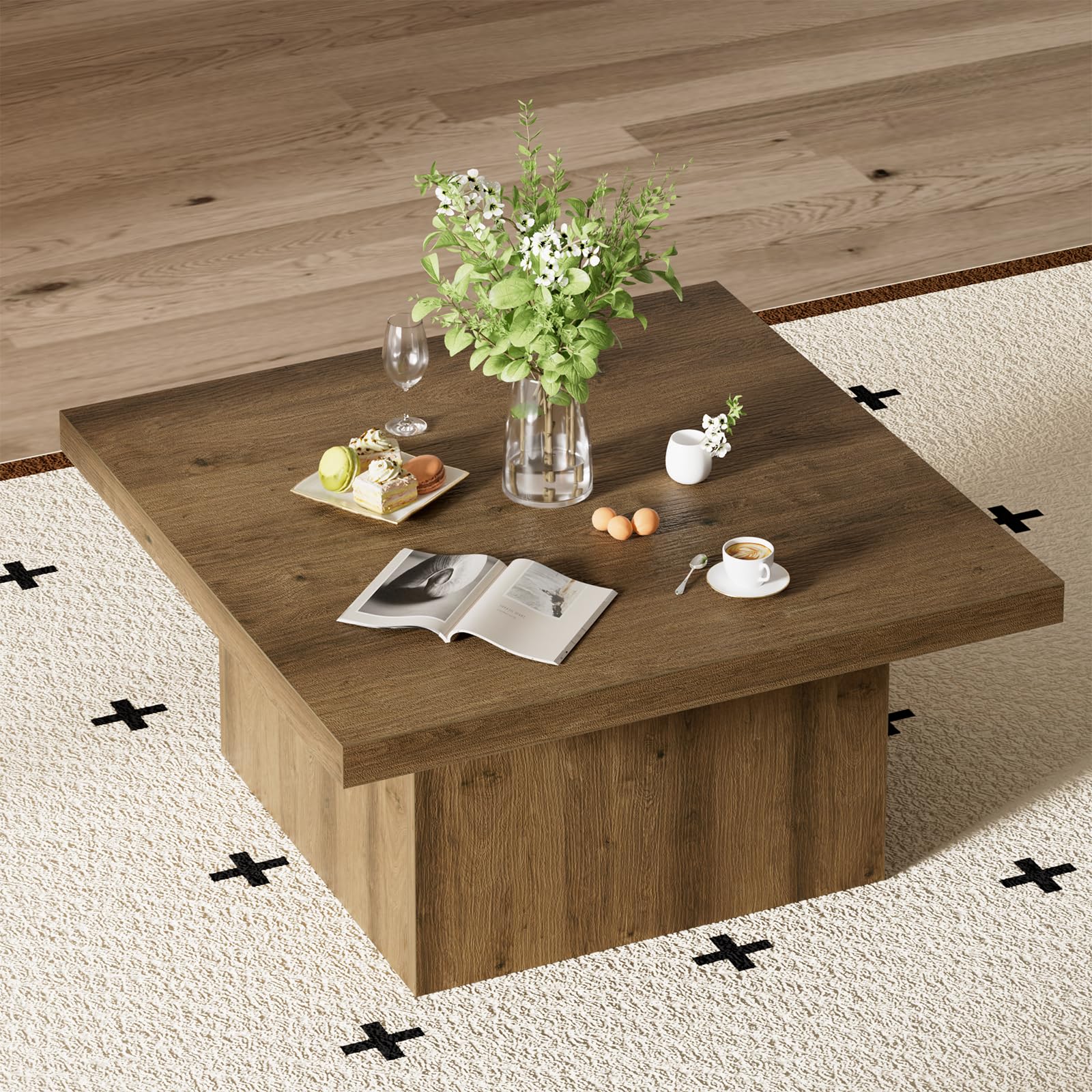 Square Wood Coffee Table 35.4"