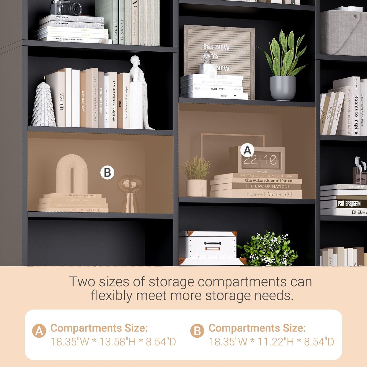 ELYKEN Triple Wide Bookshelf, Large 6 Tier Bookcase with 17 Shelves, Black