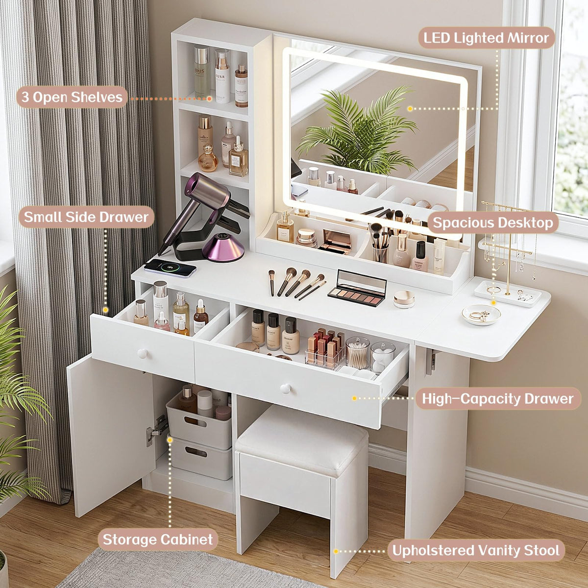 White LED Vanity Desk Set