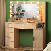 Fluted Makeup Vanity Desk with RGB Lights & Mirror