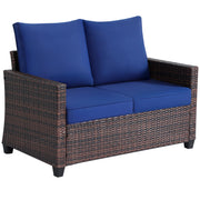 Outdoor Rattan Loveseat with Deep Seat Cushions