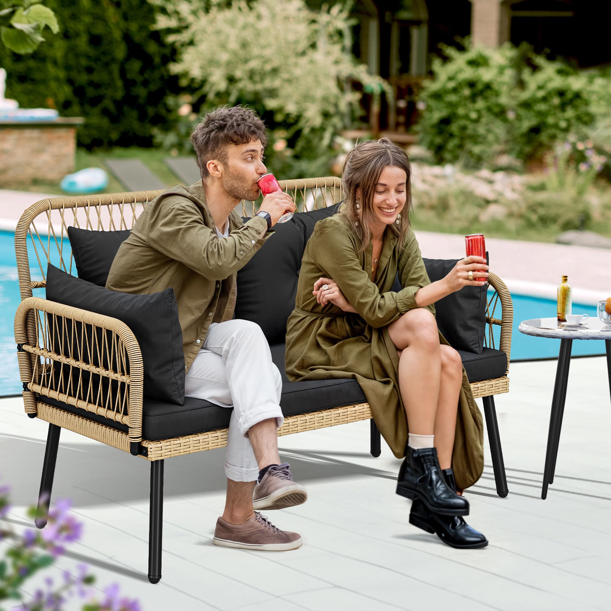 Wicker Outdoor Loveseat with Cushions