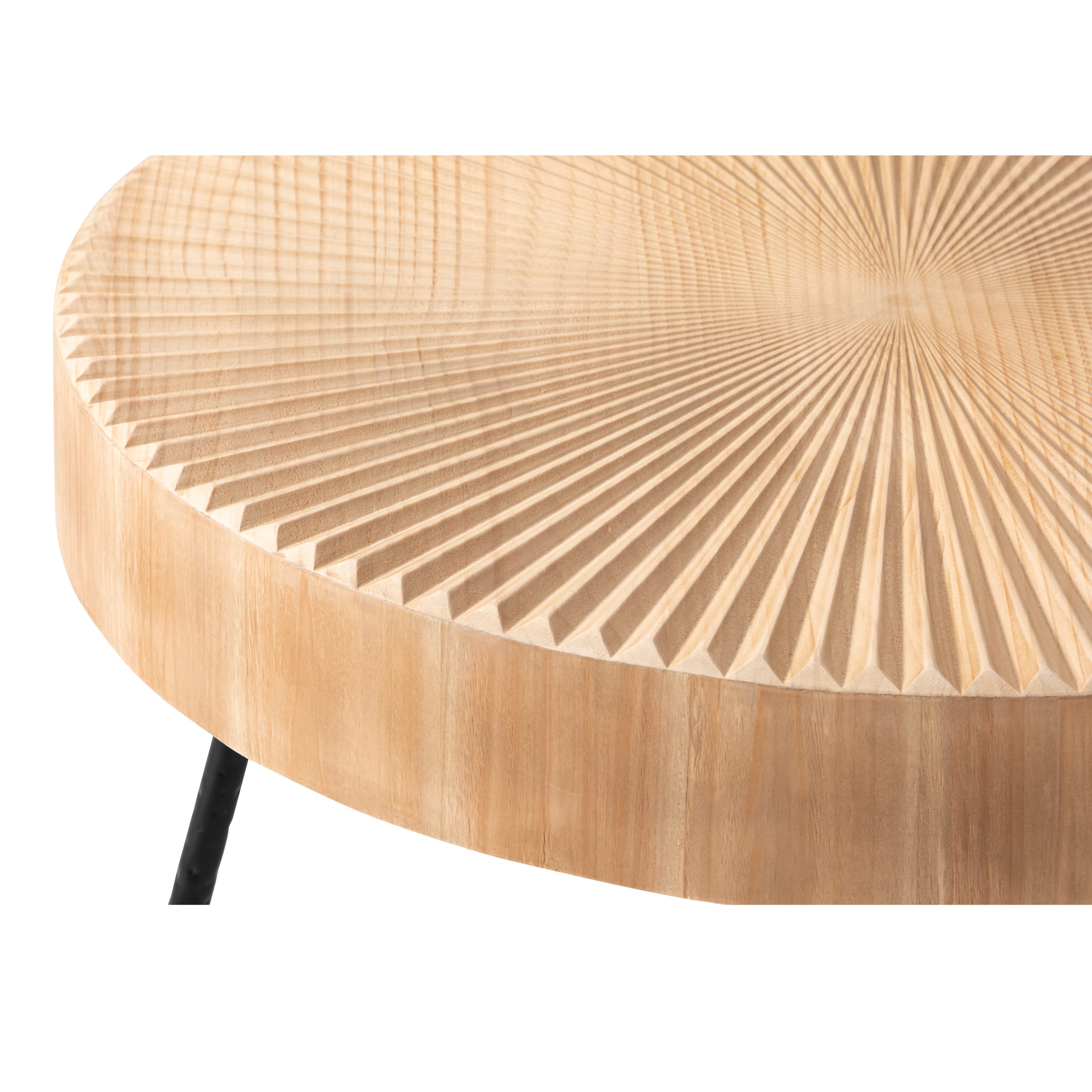 Round Farmhouse Nesting Coffee Table Set – 2-Piece, Wood Radial Pattern