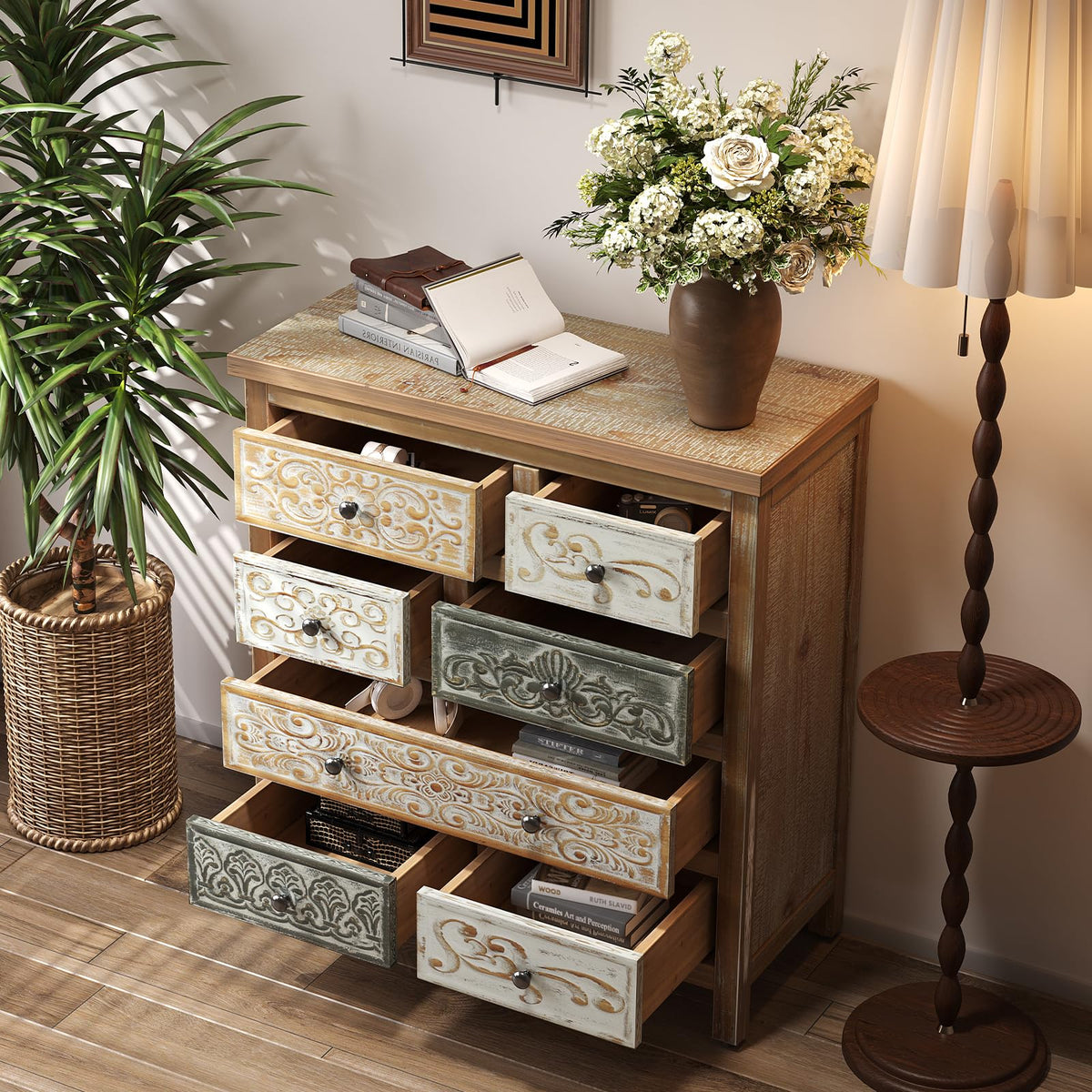 Carved Wood 7-Drawer Dresser
