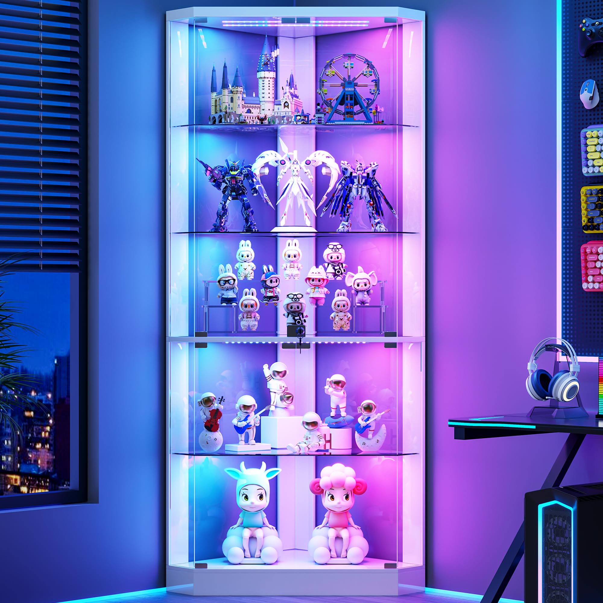 5-Tier Corner Glass Display Cabinet with RGB Lights