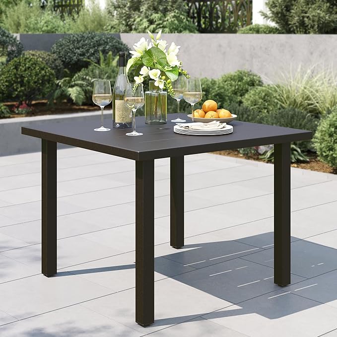 Square Metal Patio Dining Table with Umbrella Hole