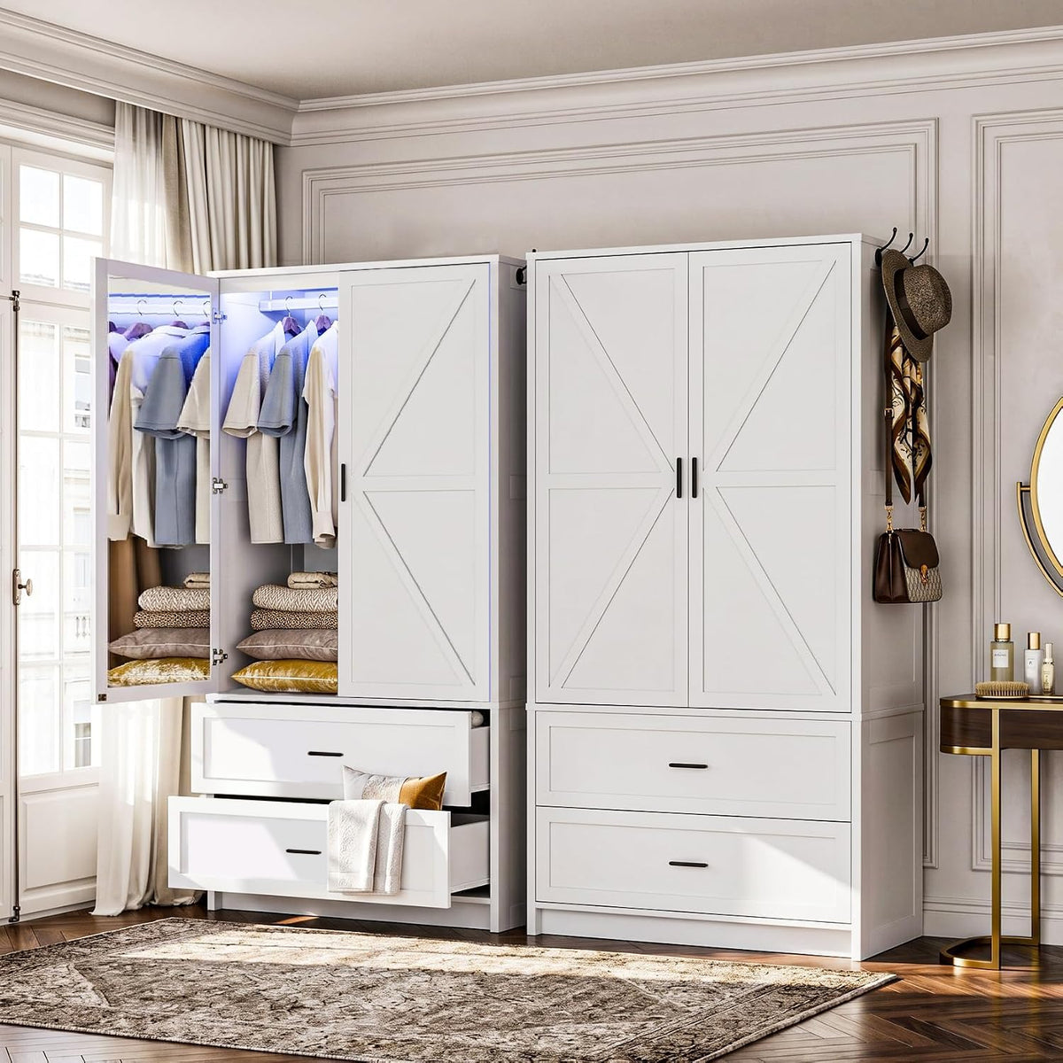 White Mirrored Wardrobe with LED Lights