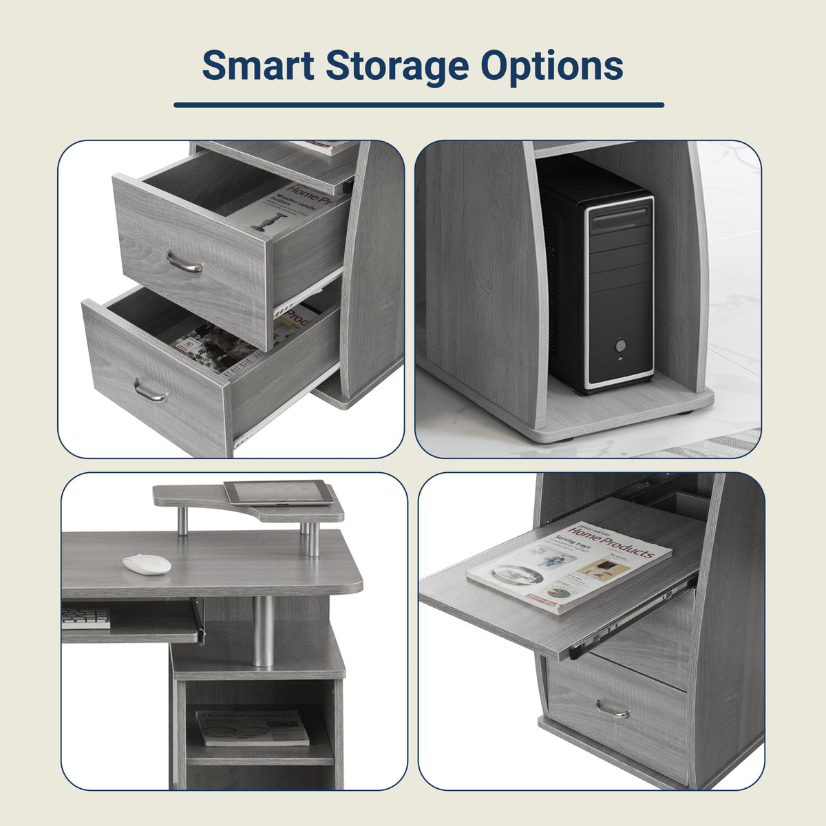 Grey Computer Desk with Storage