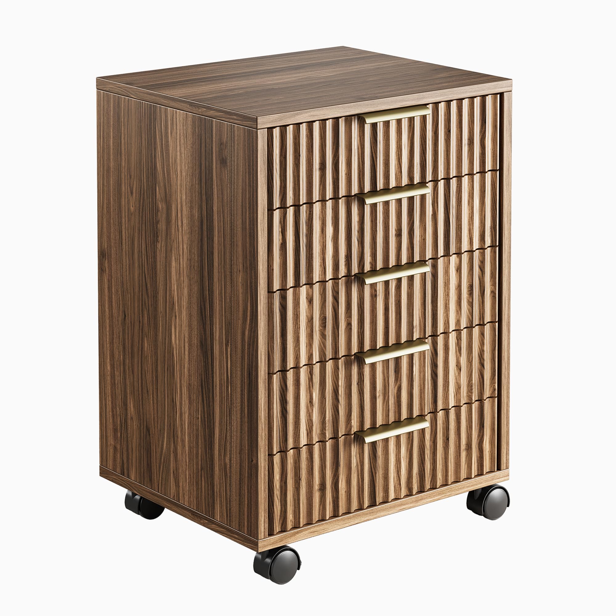 Fluted Mobile File Cabinet with Drawers & Wheels