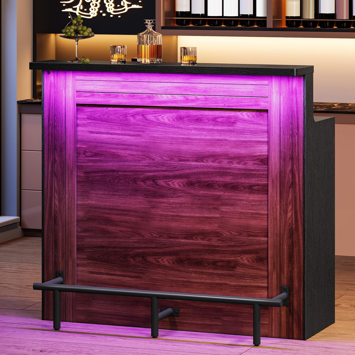 HOOBRO Large Bar Cabinet, 5-Tier Corner Bar Unit with Footrest & LED