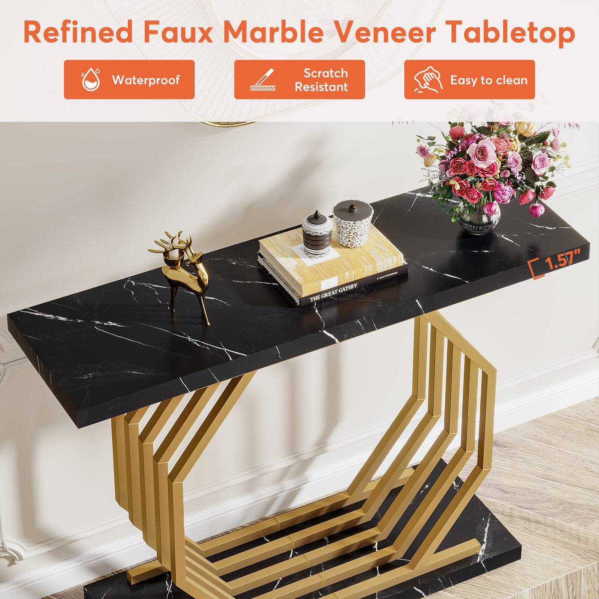Black Faux Marble Console Table