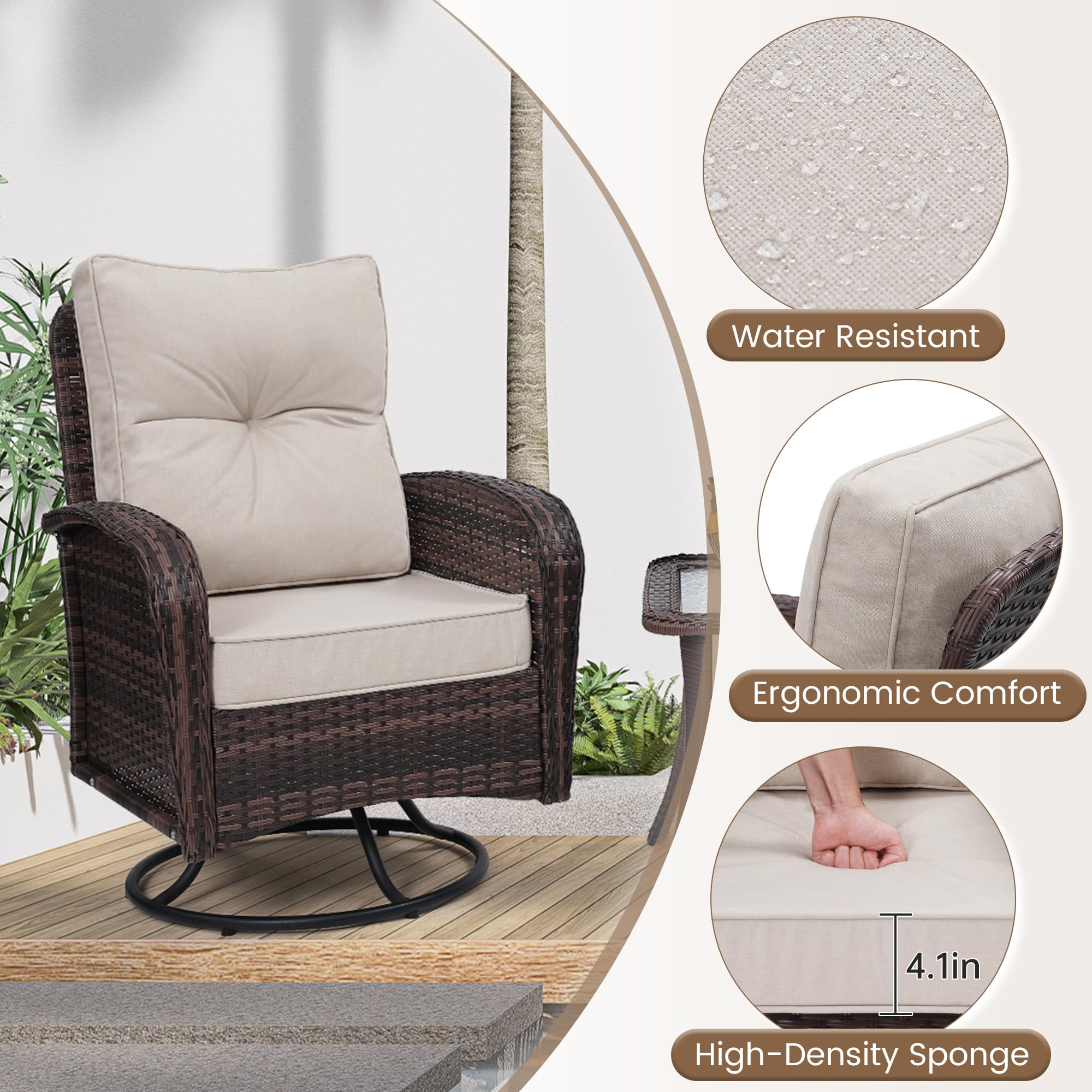 Outdoor Swivel Wicker Glider Patio Chair & Table Set