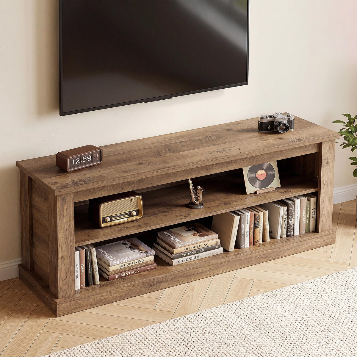 Farmhouse TV Stand with Open Shelves