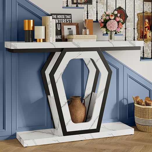 Black Marble-Look Console Table