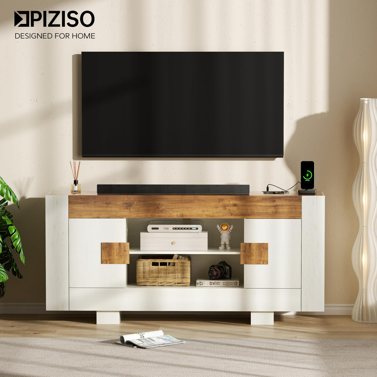 Farmhouse Modern 80" TV Stand Entertainment Center Media Console