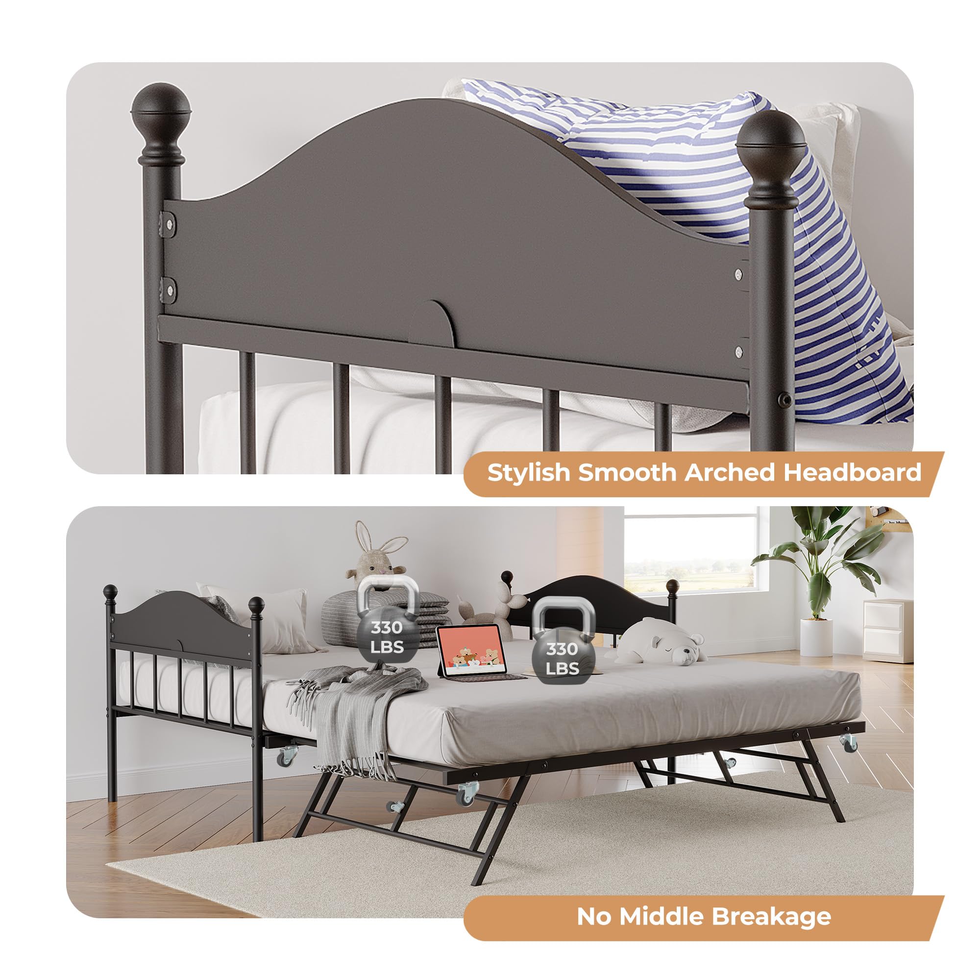 Twin Metal Daybed with Pop-Up Trundle