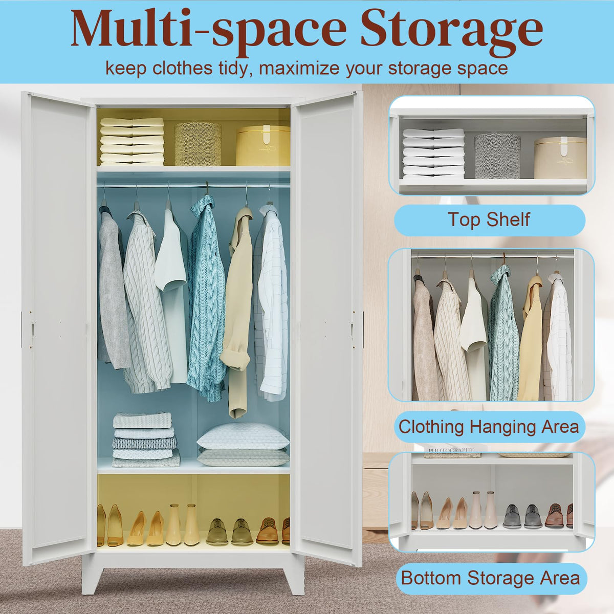 Metal Wardrobe with Hanging Rod